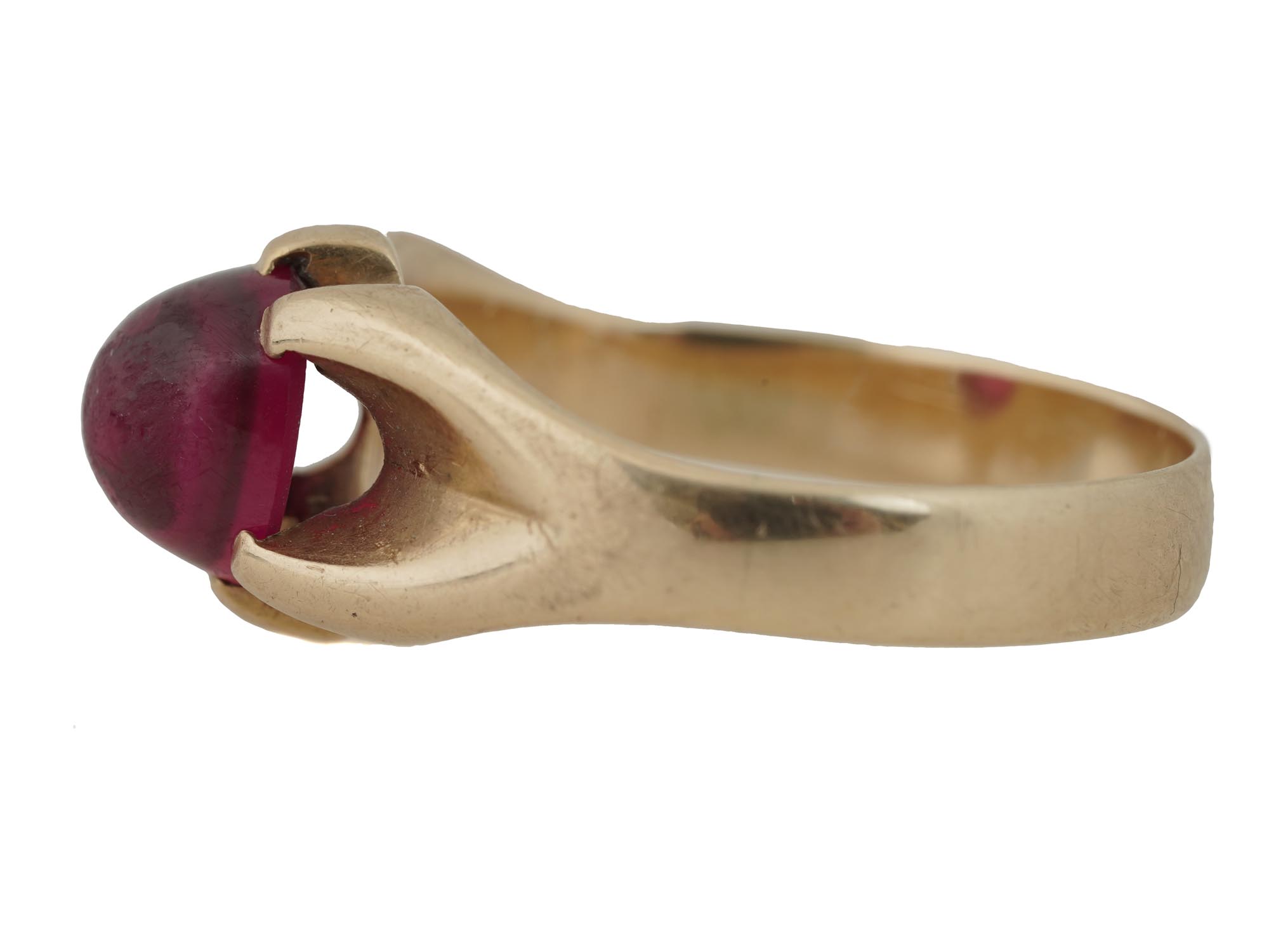 MODERNIST GOLD RING WITH MAROON STONE SIZE 12 PIC-2